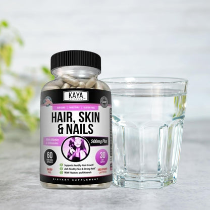 Kaya Naturals Hair Skin Nail Capsules Biotin Vitamin D B12 Folic Acid