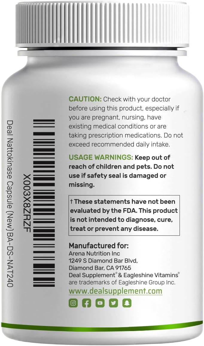 Deal Supplement Nattokinase 4,000 FU with Bromelain, Turmeric Curcumin & Black Pepper – Vegan, Non-GMO, 240 Veg Capsules