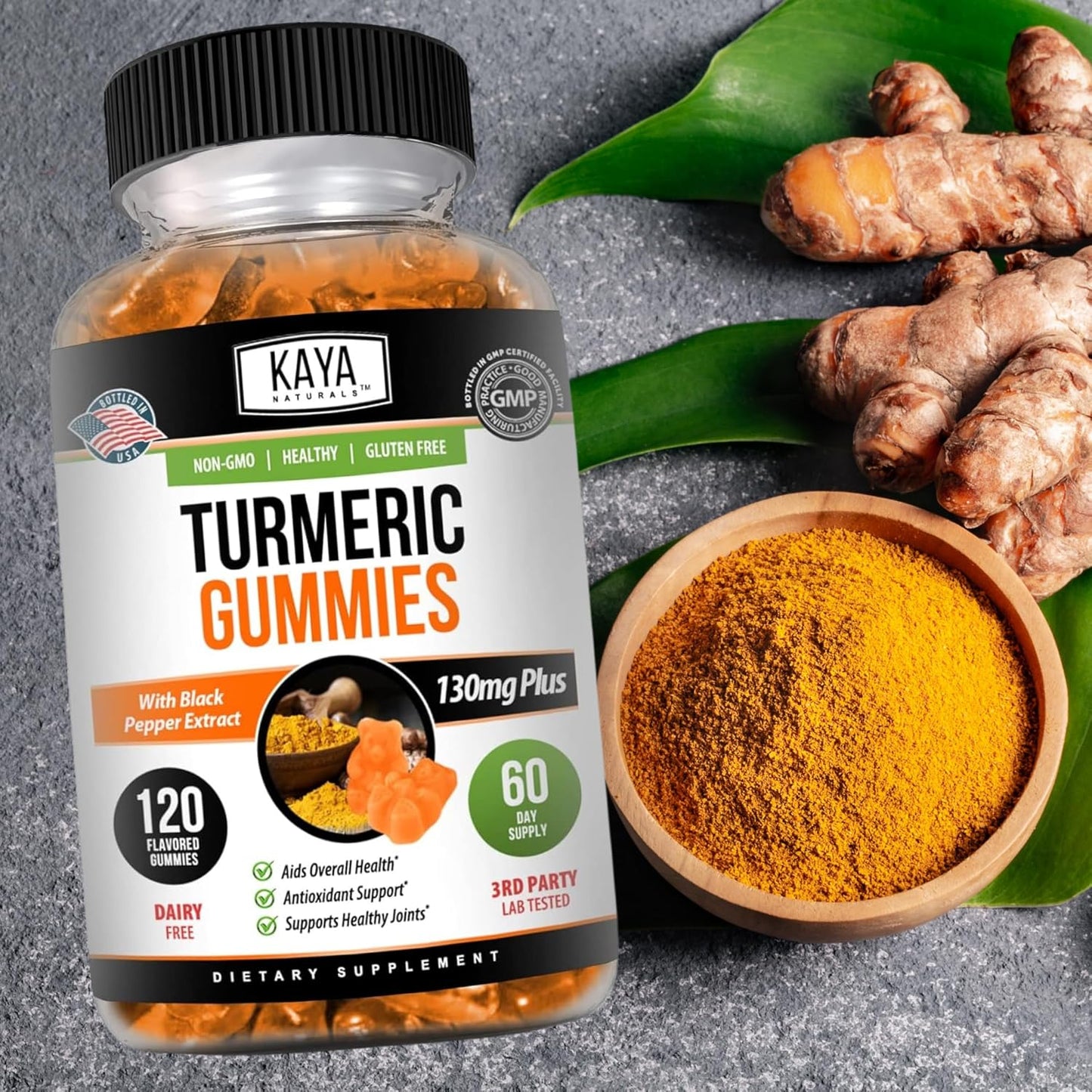 Kaya Naturals Turmeric Gummies Curcumin Ginger Black Pepper 120 Count