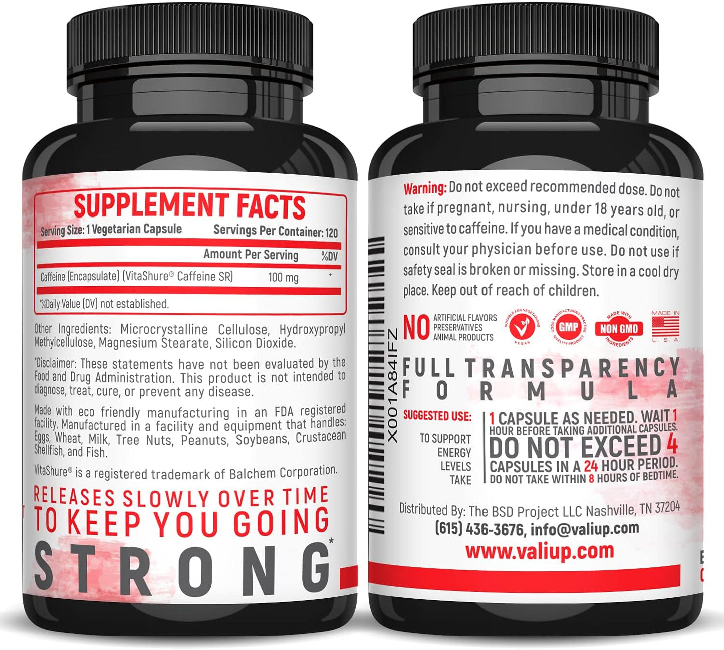 VALI Time Release Caffeine 100mg – Slow Release Energy & Focus Nootropic Supplement, 120 Veggie Capsules