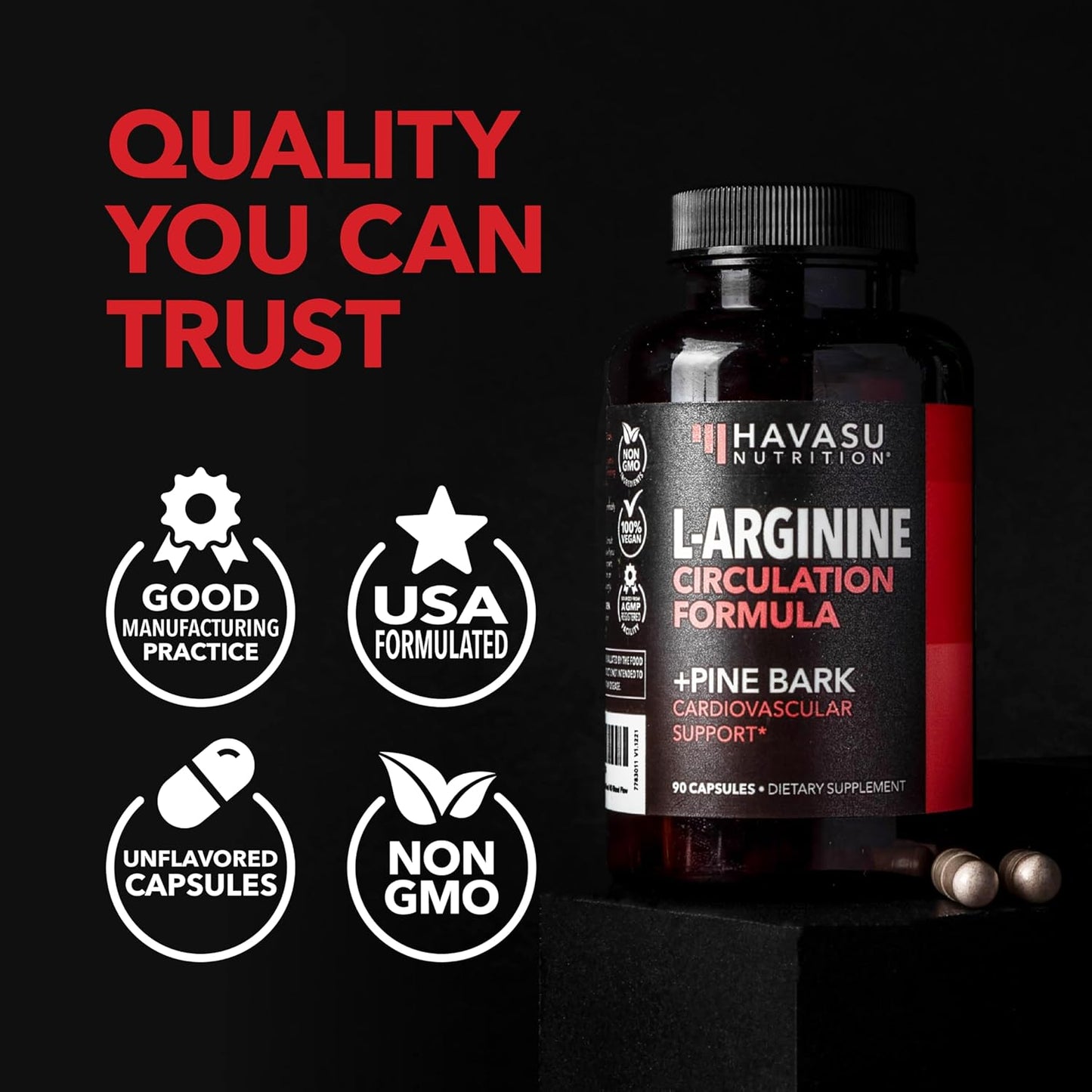 L-Arginine 1800 mg with Pine Bark Extract Supplement 90 Vegan Capsules