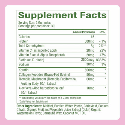 Plant People WonderBeauty Hair Skin & Nails Gummies with Tremella Mushroom, Collagen & Biotin 60 Gummies