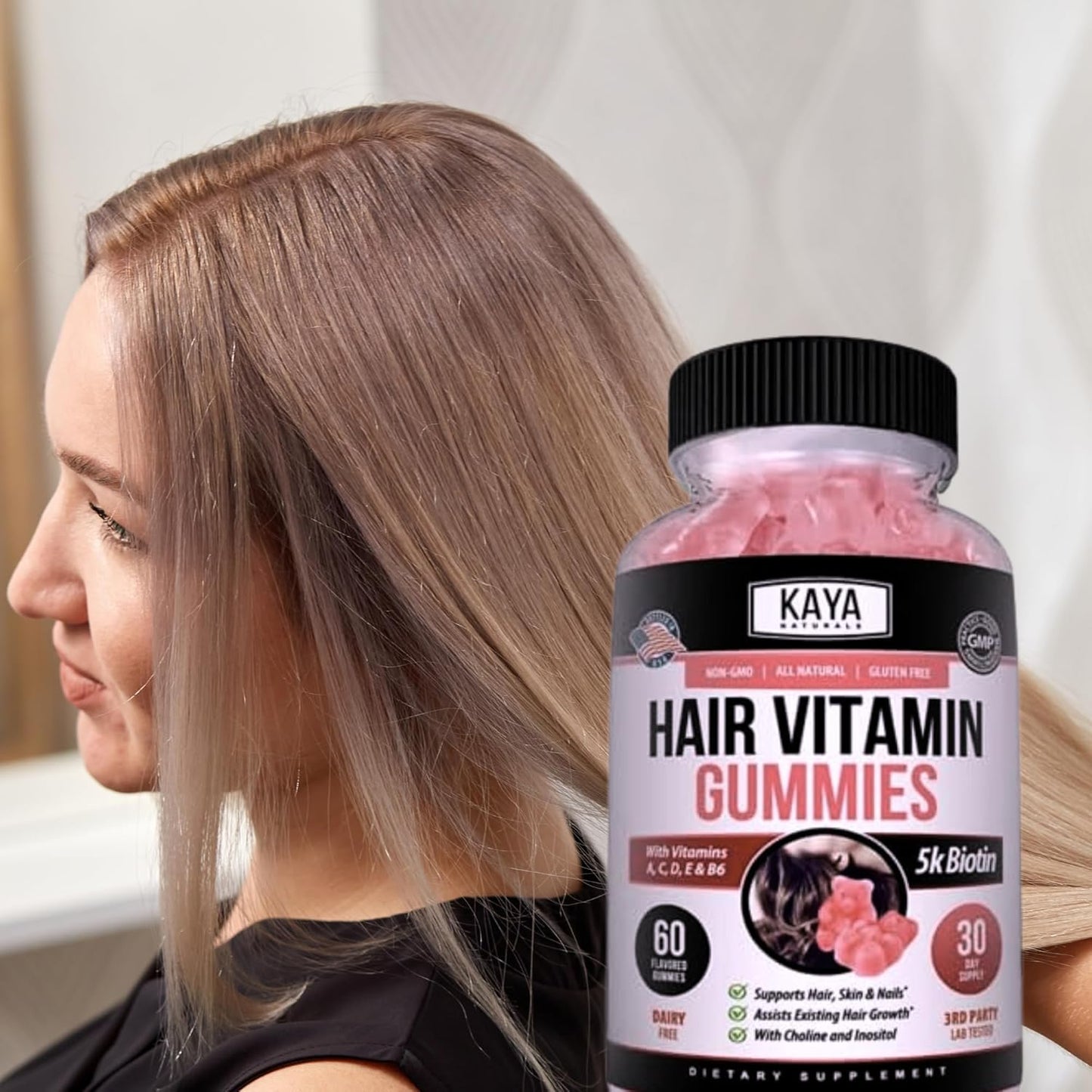 Kaya Naturals Hair Growth Gummies Biotin 5000 mcg Blueberry 60 Count