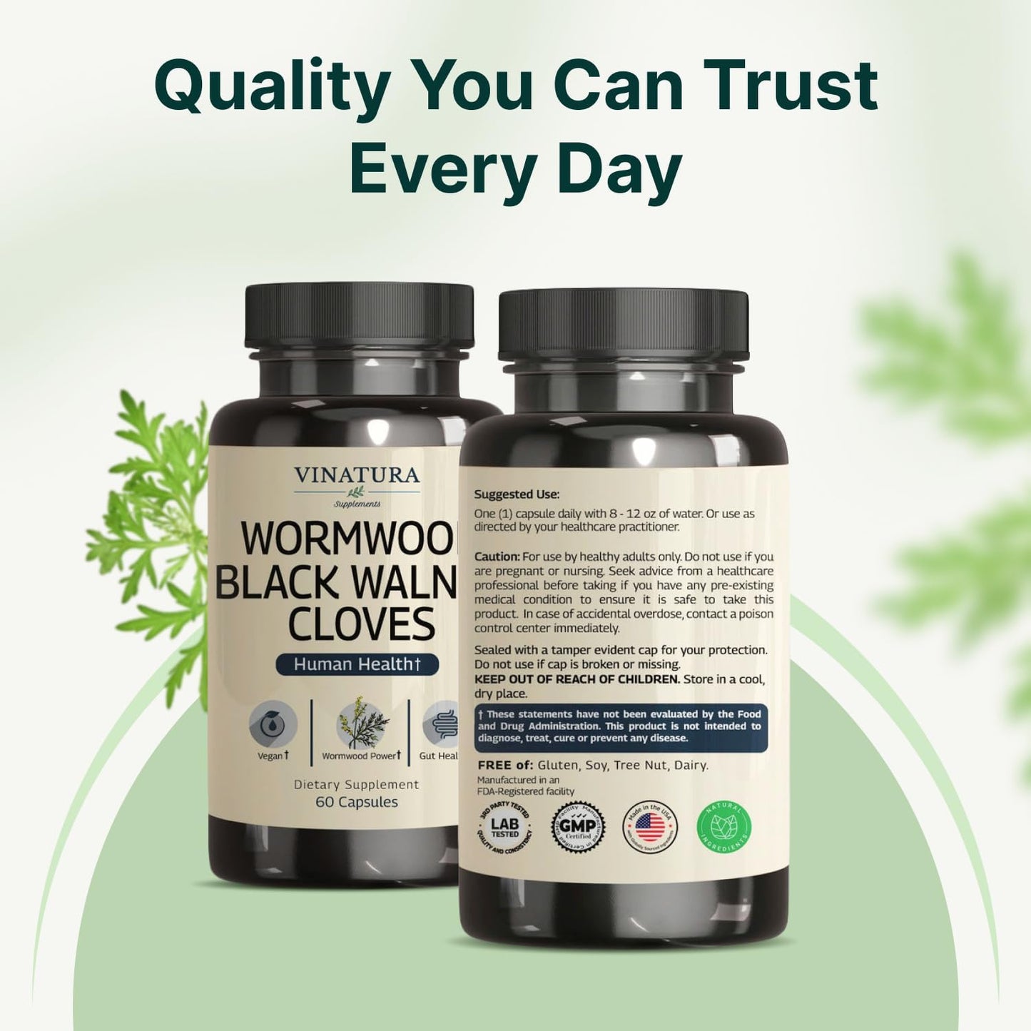 VINATURA Wormwood Black Walnut Clove Capsules - Cleanse, Intestinal Guard Formula Supplement for Humans, with Wormwood herb, Black Walnut Extract Combination, 60 Capsules