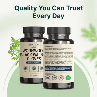 VINATURA Wormwood Black Walnut Clove Capsules - Cleanse, Intestinal Guard Formula Supplement for Humans, with Wormwood herb, Black Walnut Extract Combination, 60 Capsules