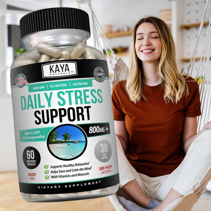 Kaya Naturals Herbal Stress Support Capsules Mood Calm Relax 60 Count