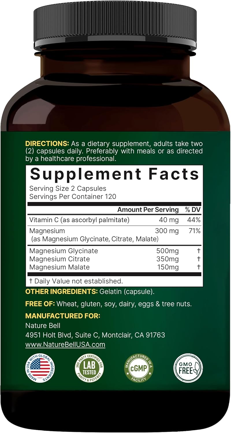 Magnesium Complex Glycinate Citrate Malate 1000 mg Capsules 240 Count