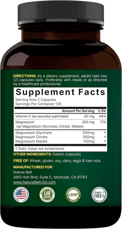 Magnesium Complex Glycinate Citrate Malate 1000 mg Capsules 240 Count