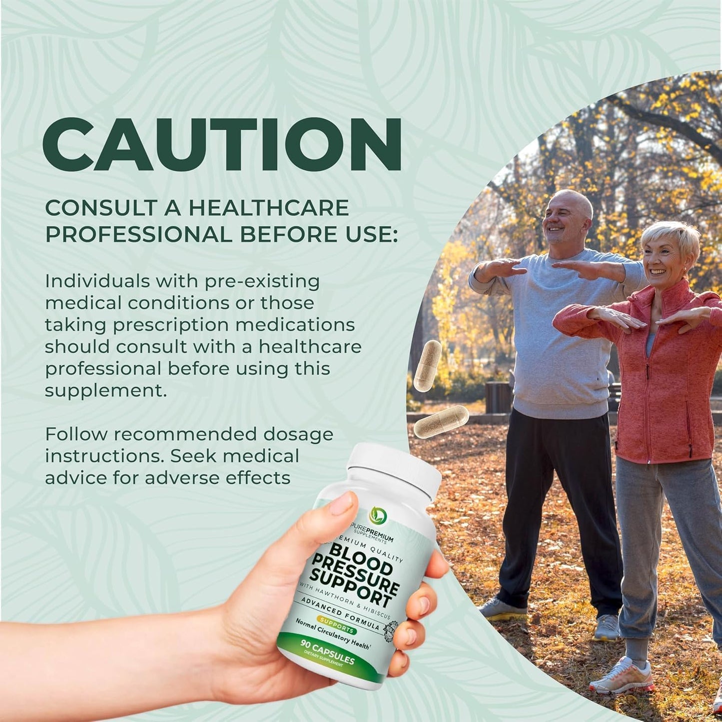 PurePremium Blood Pressure Supplement Hawthorn Hibiscus Garlic Vitamin B12 90 Count