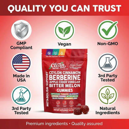 Sugar Savior Berberine Cinnamon ACV Gummies Turmeric Ginseng Vitamins 60 Count