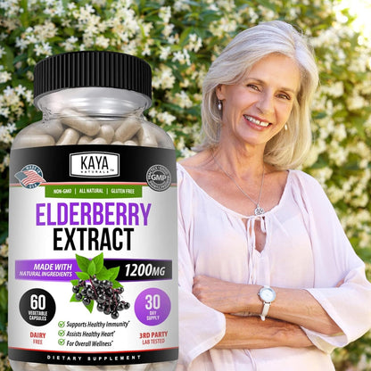 Kaya Naturals Elderberry Capsules Zinc Vitamin C Probiotics Turmeric 1200 mg 60 Count