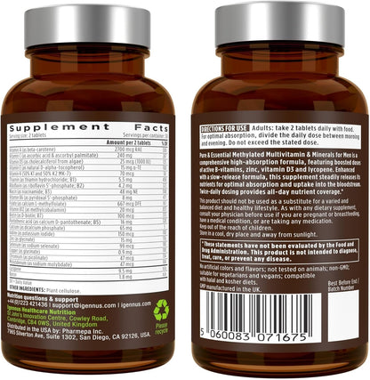 Igennus Men’s Multivitamin Tablets with Methylated Vitamins, Lycopene and B12 60 Count