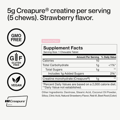 Momentous Creatine Monohydrate Chews Strawberry 150 Servings