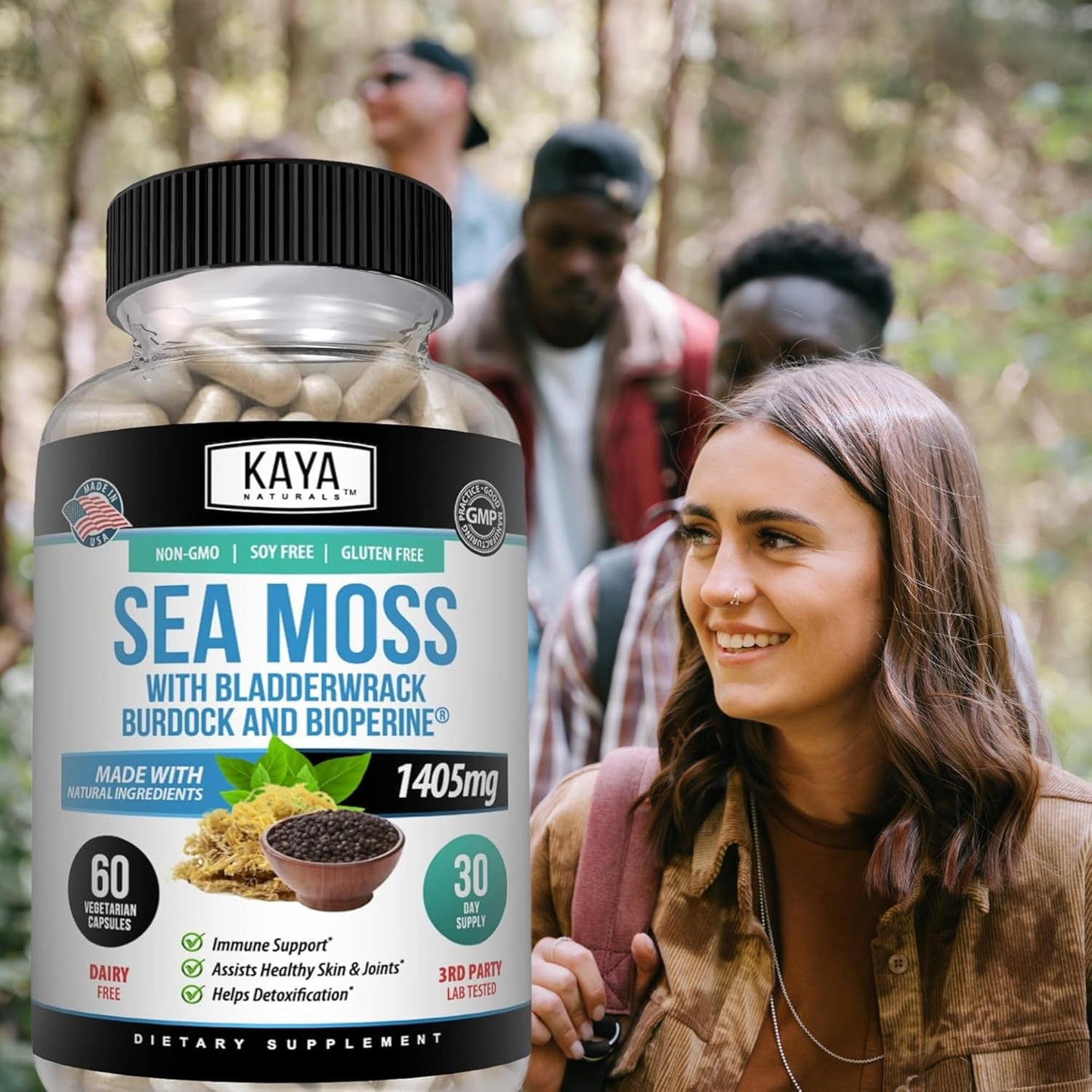 Kaya Naturals Sea Moss Capsules Burdock Root Bladderwrack BioPerine 60 Count