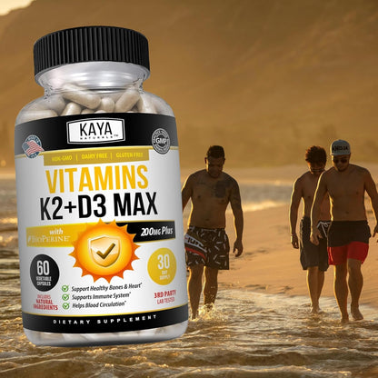 Kaya Naturals Vitamin K2 with D3 5000 IU Bioperine Capsules 60 Count