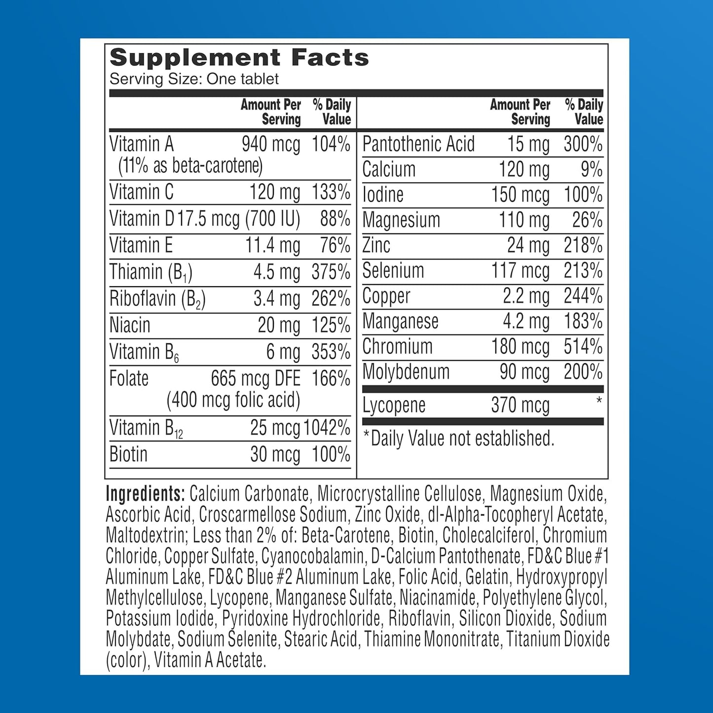 One A Day Men’s 50+ Multivitamin Vitamins A C D Calcium 200 Tablets