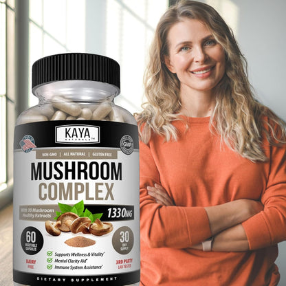 Kaya Naturals Mushroom Complex Capsules 1330 mg Per Serving 60 Count