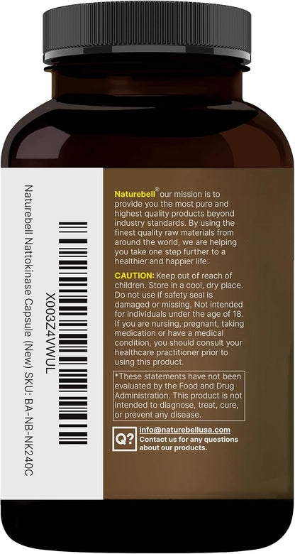 NatureBell Nattokinase 8,000 FU Max Strength from Fermented Natto Extract – Non-GMO Enzyme Supplement, 240 Capsules