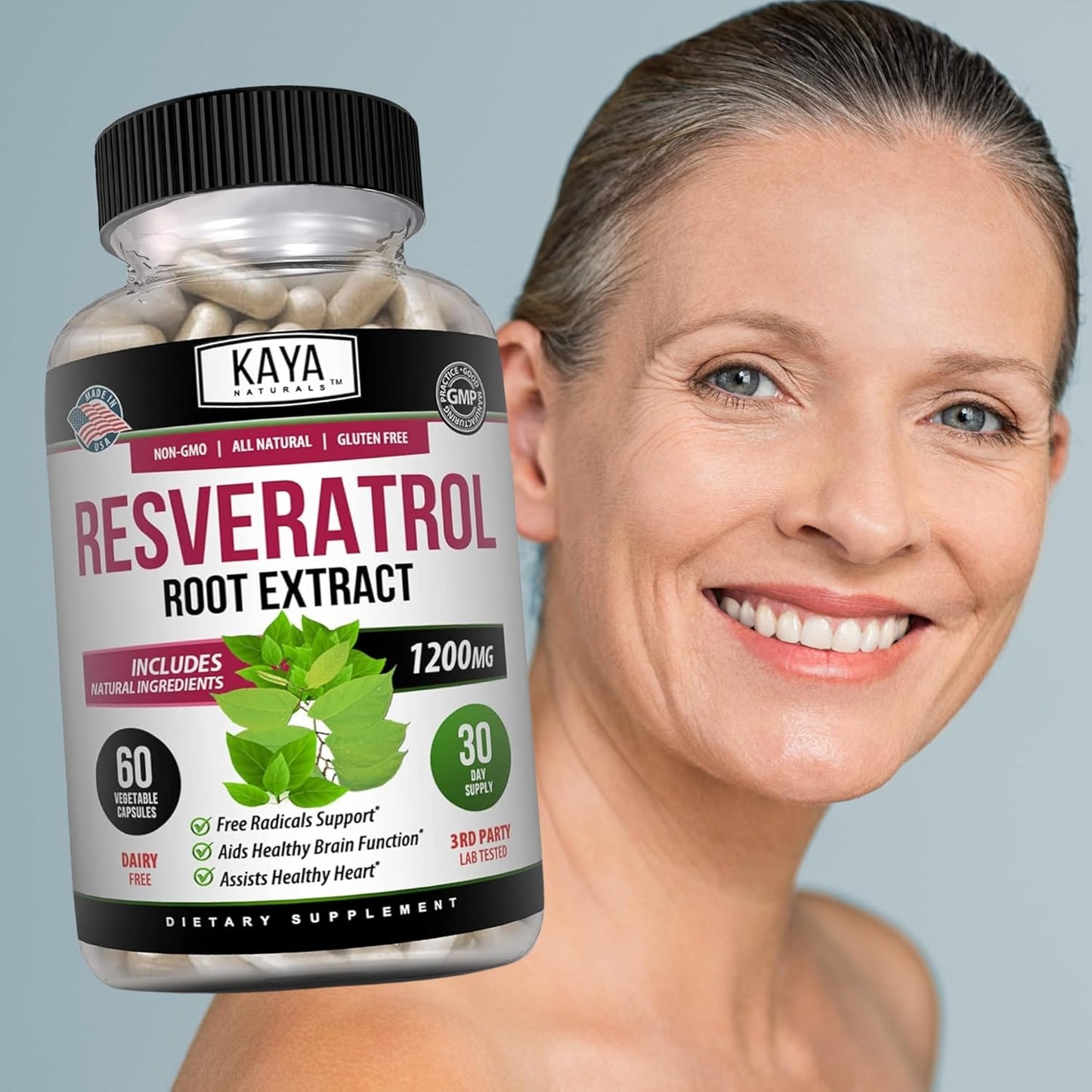 Kaya Naturals Resveratrol Capsules Antioxidant Anti-Aging Brain Support 60 Count
