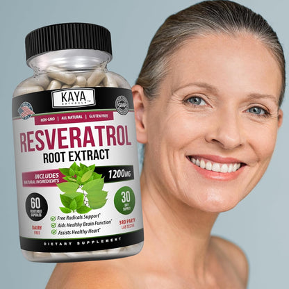 Kaya Naturals Resveratrol Capsules Antioxidant Anti-Aging Brain Support 60 Count