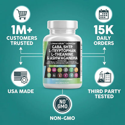 Clean Nutraceuticals GABA 5-HTP L-Theanine Ashwagandha Mood Support Capsules