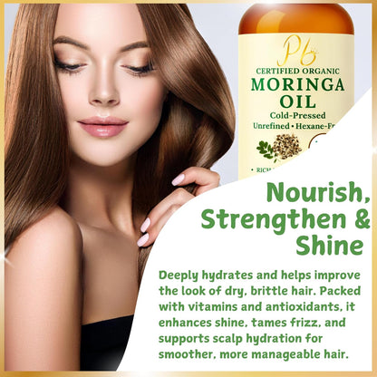 Organic Moringa Oil Cold Pressed Unrefined Skin Hair Face 4 fl oz