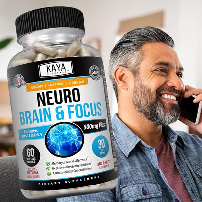 Kaya Naturals Neuro Brain Nootropic Capsules Memory Focus Cognitive Support 60 Count