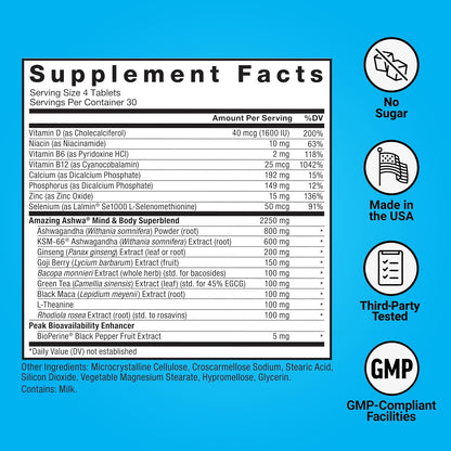 Force Factor Amazing Ashwa KSM-66 Ashwagandha Tablets 120 Count