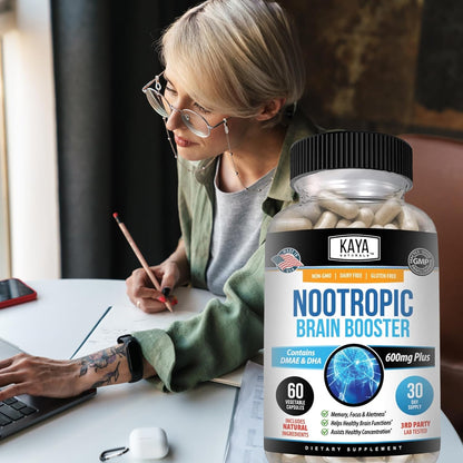 Kaya Naturals Nootropic Brain Booster Capsules Memory Focus Cognitive Support 60 Count