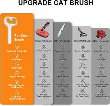 Pet Steam Brush 3-in-1 Hair Removal Comb for Dogs & Cats with Waterless Shampoo
