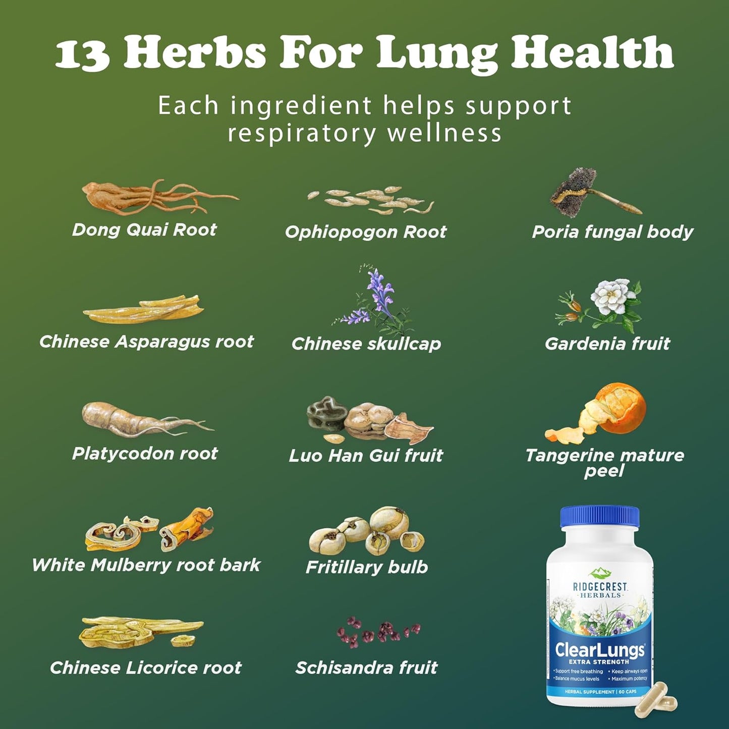 RidgeCrest Herbals ClearLungs Extra Strength Vegan Capsules 60 Count