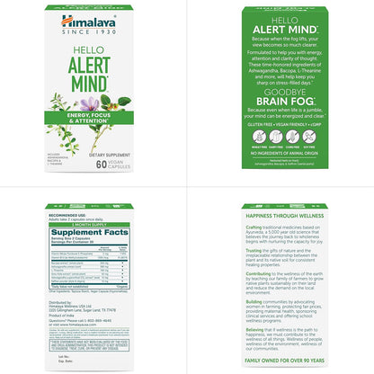 Himalaya Hello Alert Mind Focus & Energy Supplement 60 Vegan Capsules
