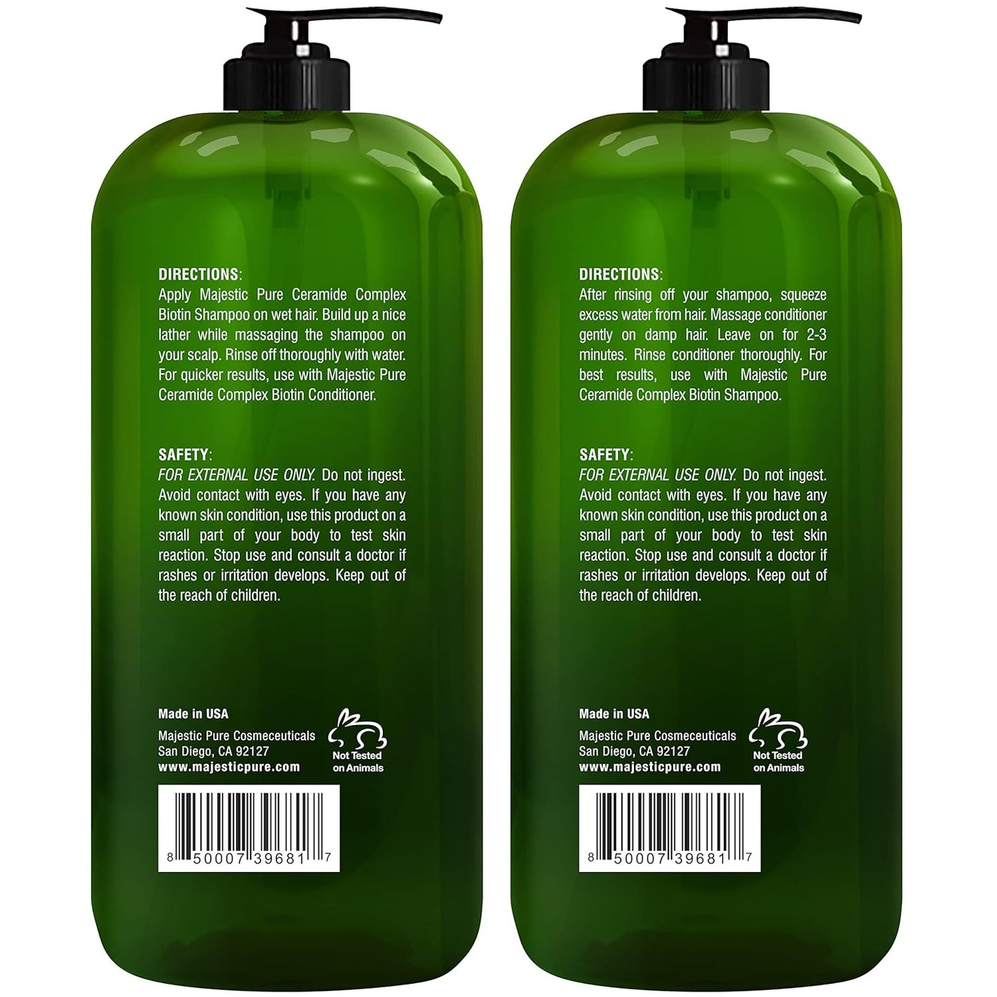 Majestic Pure Biotin Shampoo and Conditioner Set Sulfate Free 16 fl oz