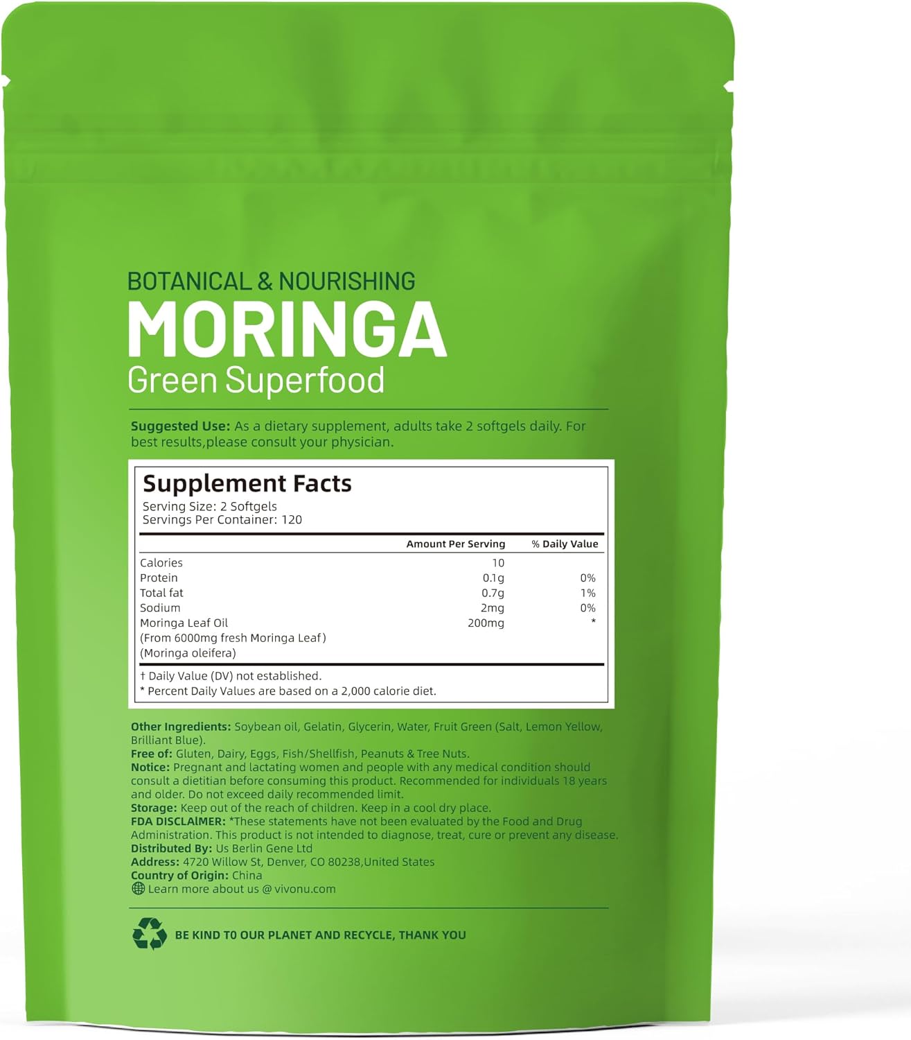 Pure Moringa Softgels Liposomal Extract 30:1 High Absorption 120 Day Supply