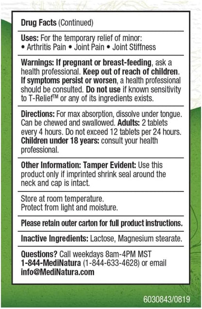 T-Relief Arnica +12 Natural Medicine Tablets 100 Count 2 Pack