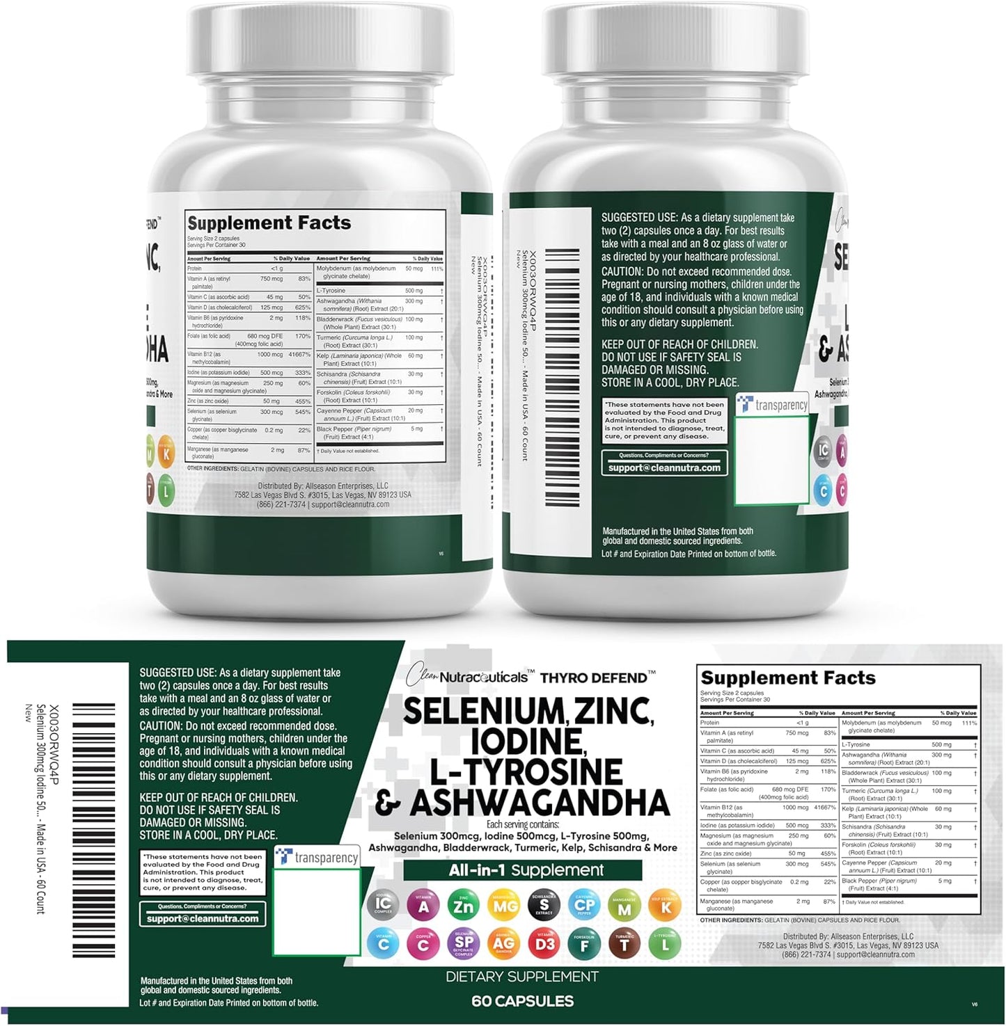 Clean Nutra Selenium 300 mcg Iodine 500 mcg Thyroid Support Capsules