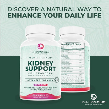 PurePremium Kidney Support Supplement Cranberry Astragalus 21-in-1 60 Day Supply