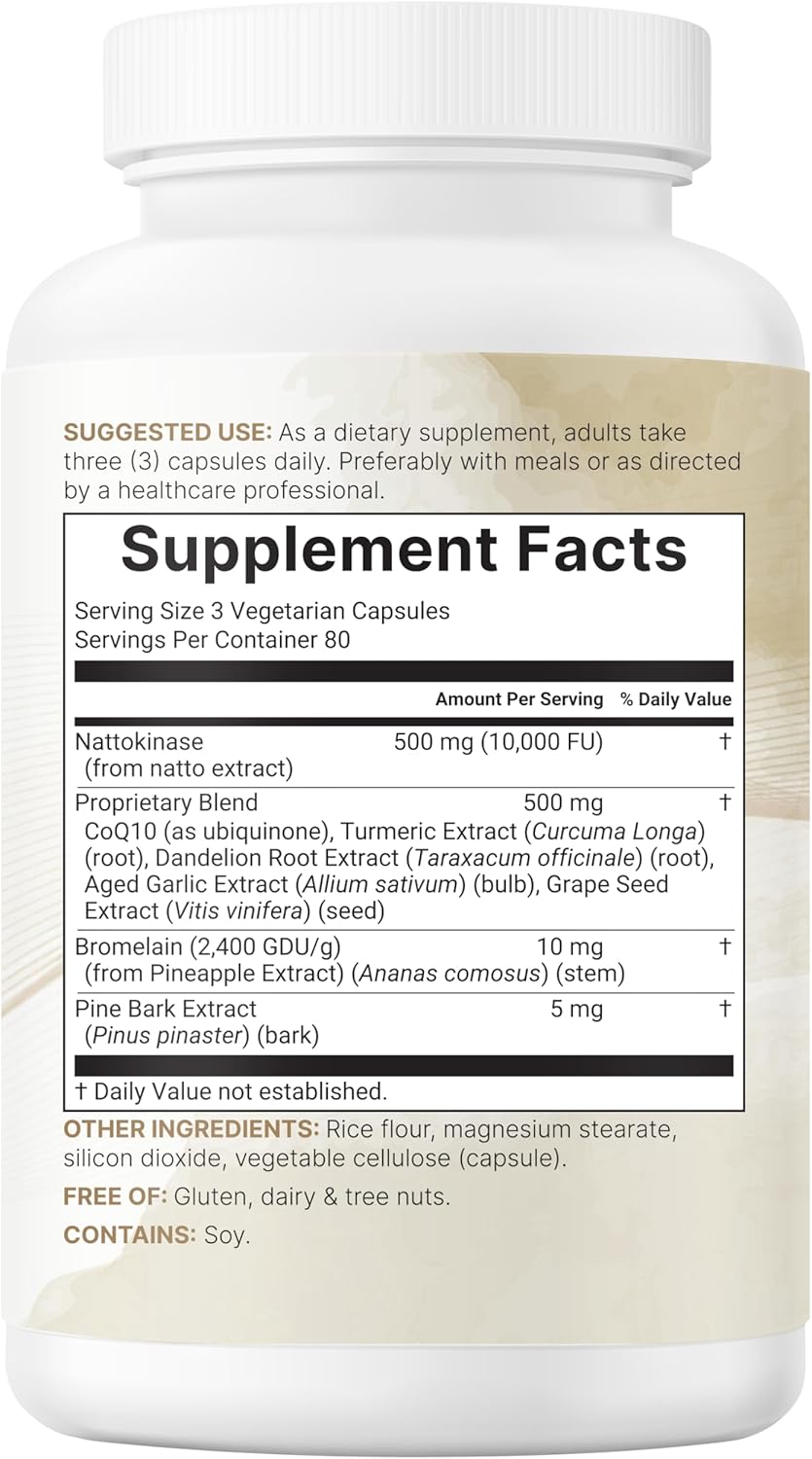 Micro Ingredients Nattokinase 10,000 FU with CoQ10, Turmeric, Aged Garlic & Pine Bark – Non-GMO, Lab Tested, 240 Veg Capsules