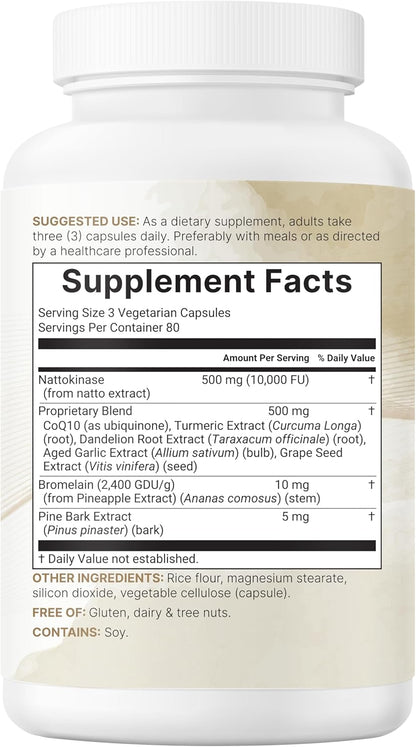Micro Ingredients Nattokinase 10,000 FU with CoQ10, Turmeric, Aged Garlic & Pine Bark – Non-GMO, Lab Tested, 240 Veg Capsules