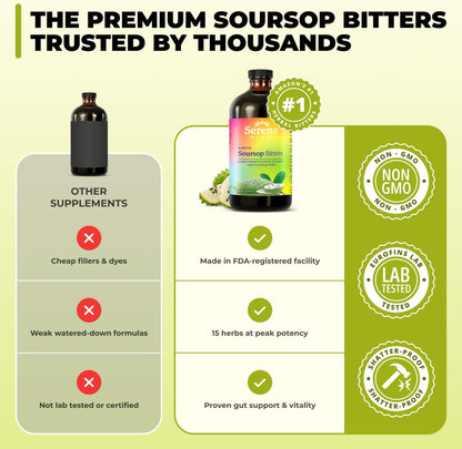 Serene Herbs Soursop Bitters Liquid with Black Seed & Moringa 16 fl oz