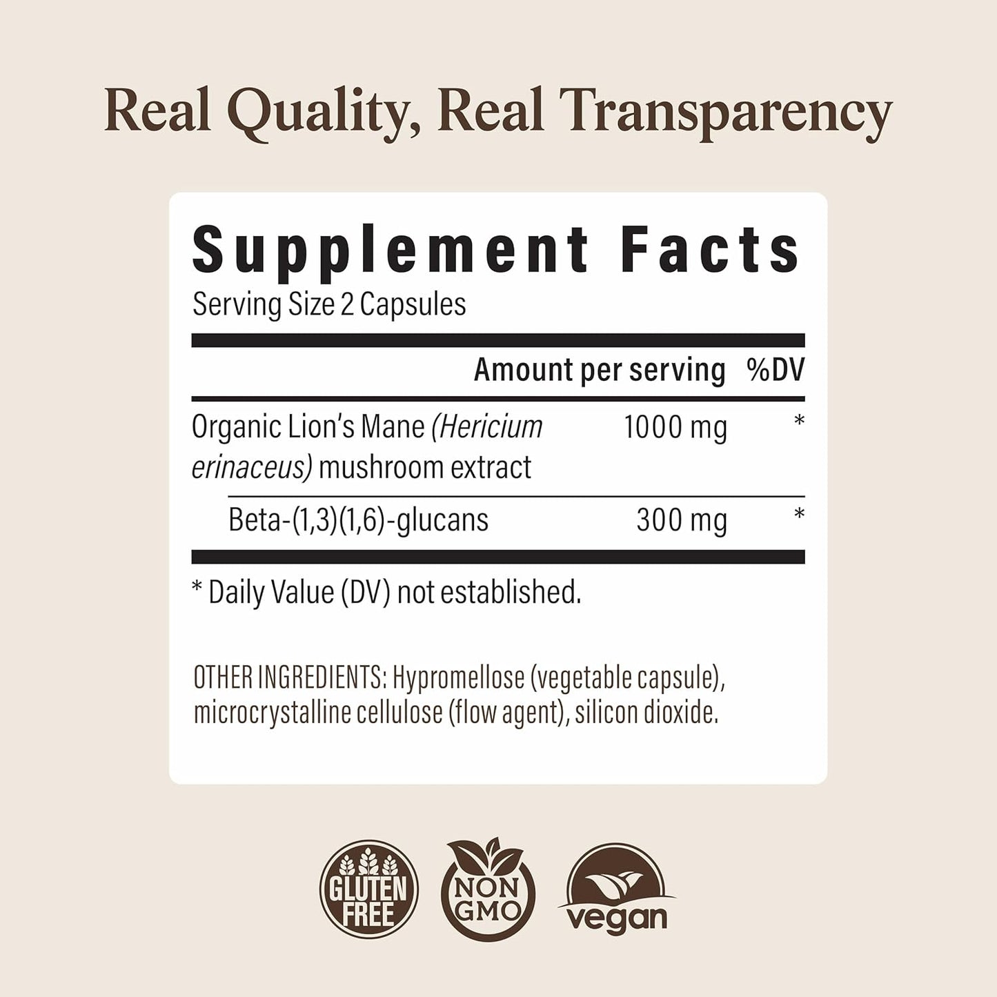 Real Mushrooms Lion's Mane Mushroom Extract Capsules 120 Capsules
