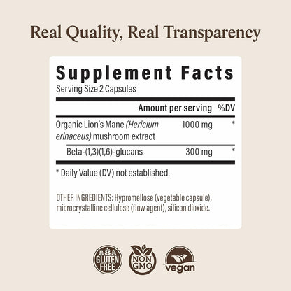 Real Mushrooms Lion's Mane Mushroom Extract Capsules 120 Capsules
