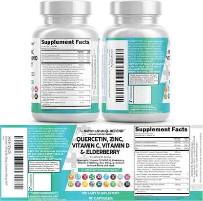 Q Defend Quercetin Capsules Zinc Vitamin C D Elderberry Blend 60 Count