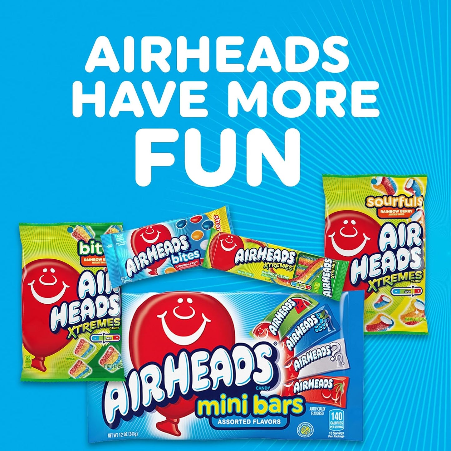 Airheads Full-Size Taffy Candy Variety Pack 60 Count Box