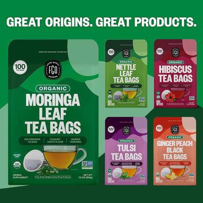 FGO Organic Moringa Tea Bags Caffeine Free 100 Count