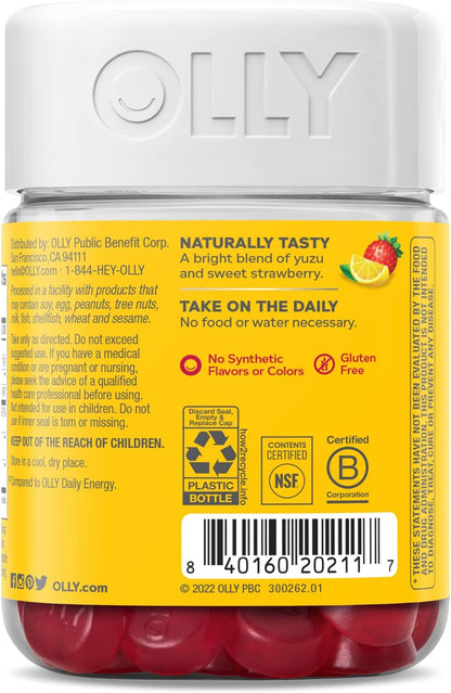 OLLY Daily Energy Gummies Vitamin B12 CoQ10 Goji Berry Berry Yuzu 60 Count