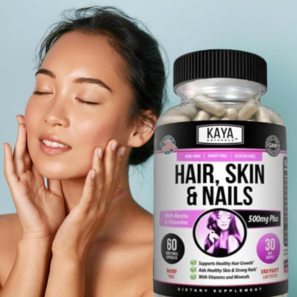 Kaya Naturals Hair Skin Nail Capsules Biotin Vitamin D B12 Folic Acid