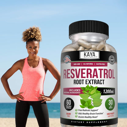 Kaya Naturals Resveratrol Capsules Antioxidant Anti-Aging Brain Support 60 Count