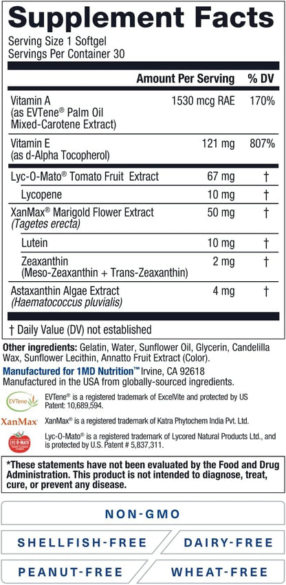 1MD Nutrition VisionMD Eye Vitamin CARMIS – Lutein & Zeaxanthin Eye Health Supplement, 30 Softgels