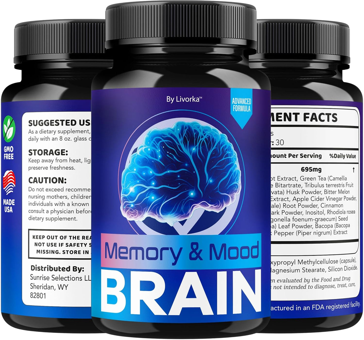 Memory Mood and Brain Supplement Capsules 120 Capsules (2 Pack)